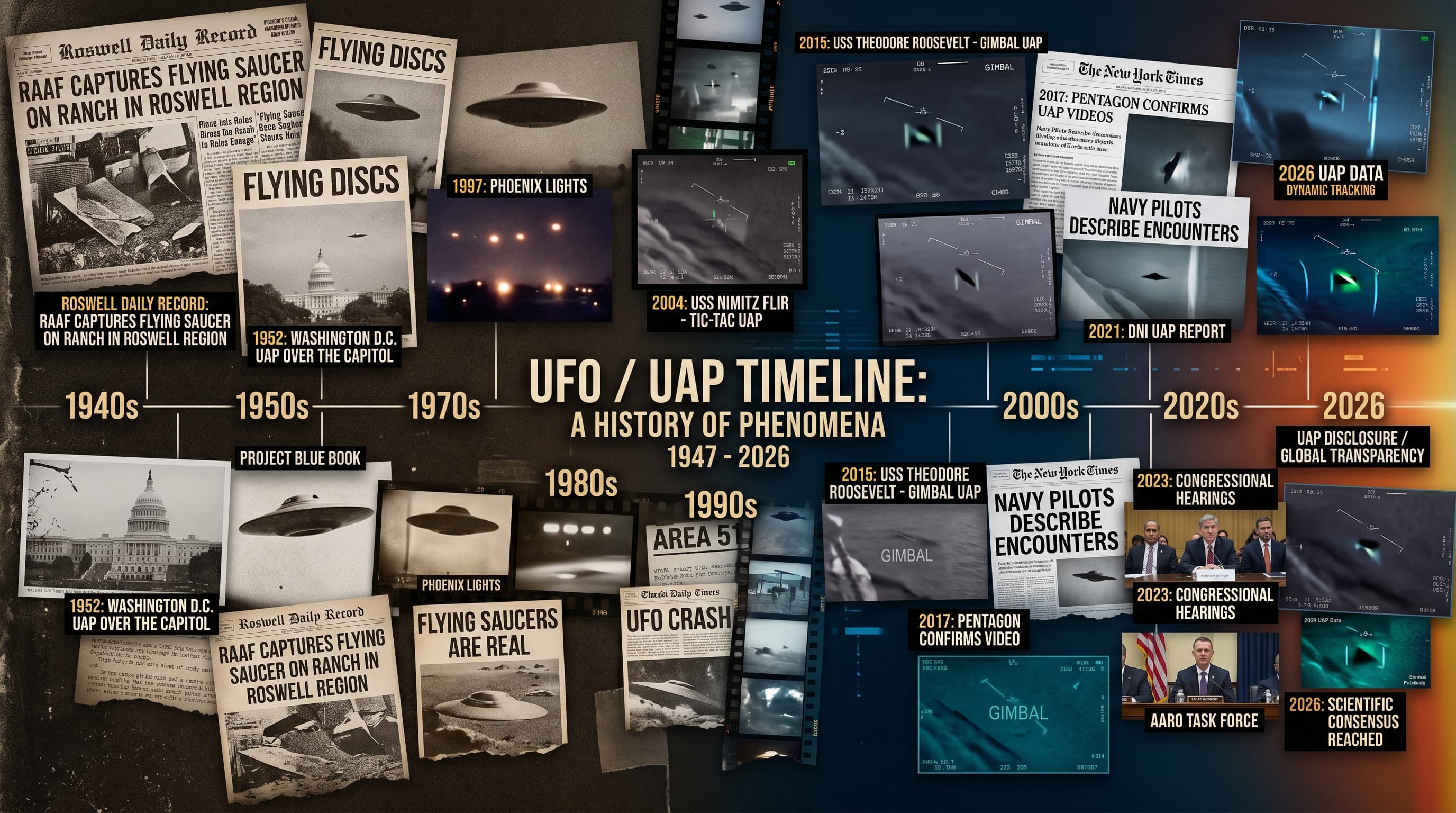Eight decades of UFO history collage